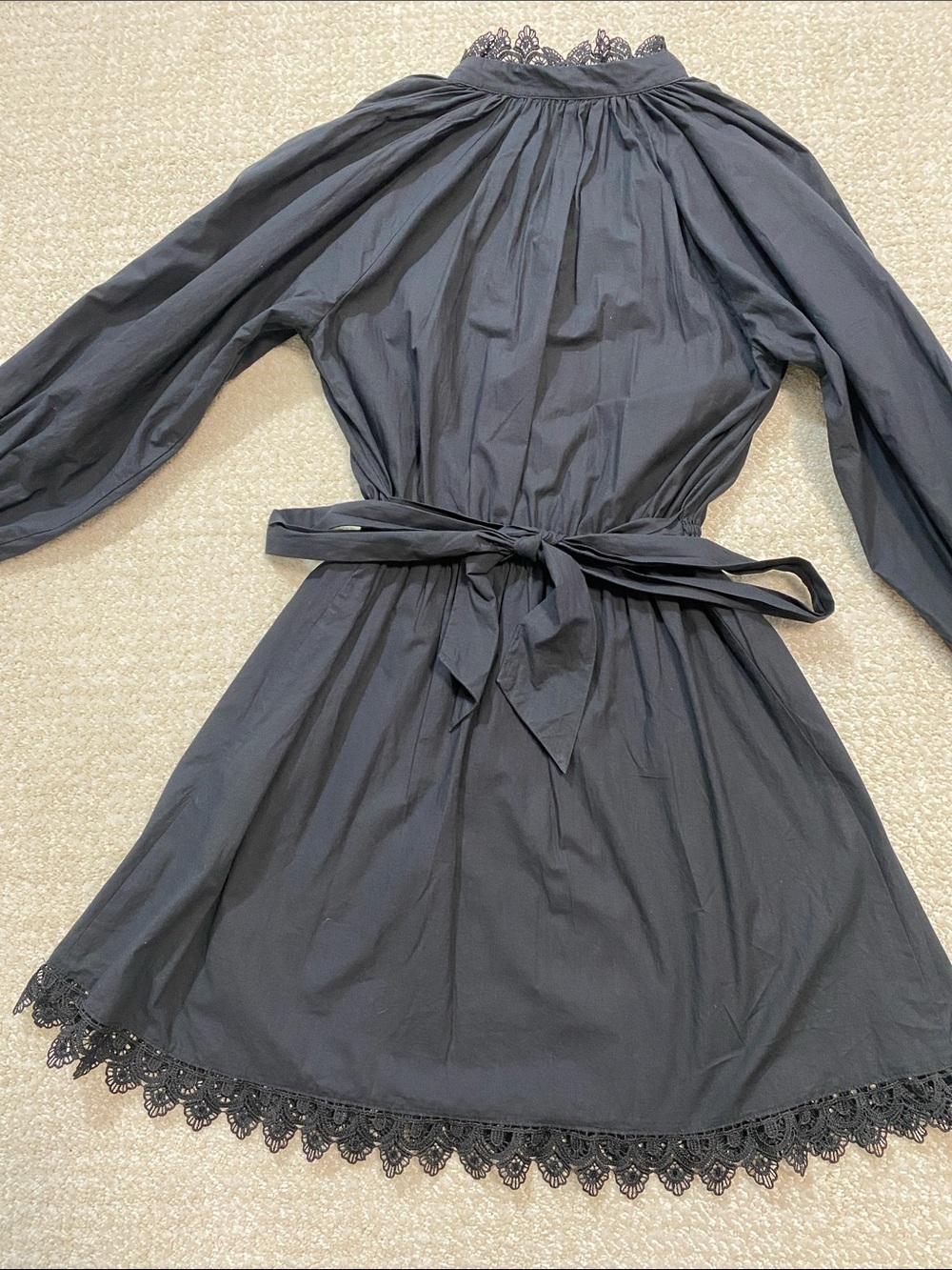 Girls' Black Long-Sleeve Lace-Trim Smocked Waist Dress Size12 100%Organic cotton - Picture 14 of 16